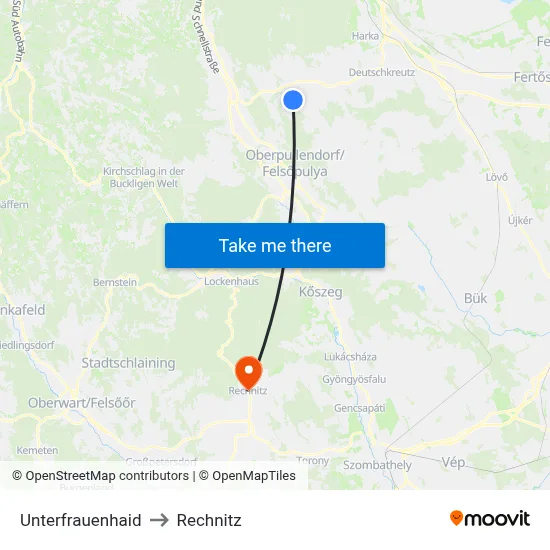 Unterfrauenhaid to Rechnitz map