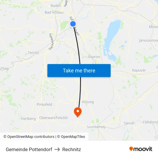 Gemeinde Pottendorf to Rechnitz map