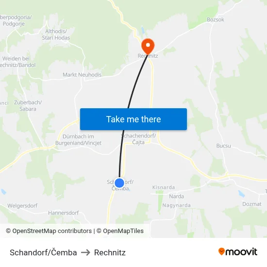 Schandorf/Čemba to Rechnitz map