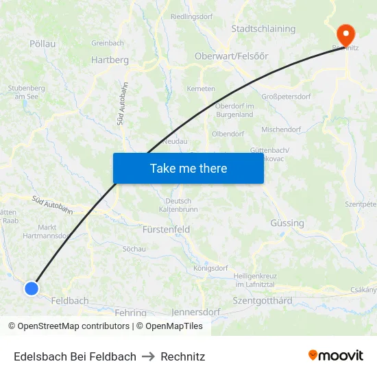Edelsbach Bei Feldbach to Rechnitz map