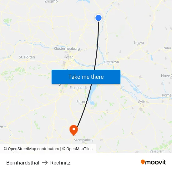 Bernhardsthal to Rechnitz map