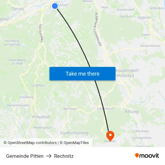 Gemeinde Pitten to Rechnitz map