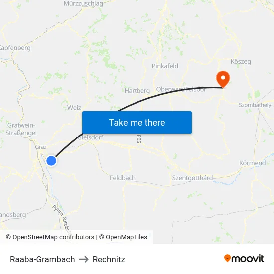 Raaba-Grambach to Rechnitz map