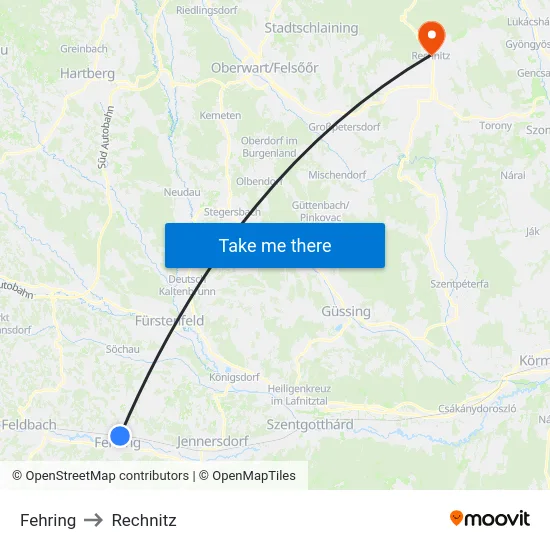 Fehring to Rechnitz map