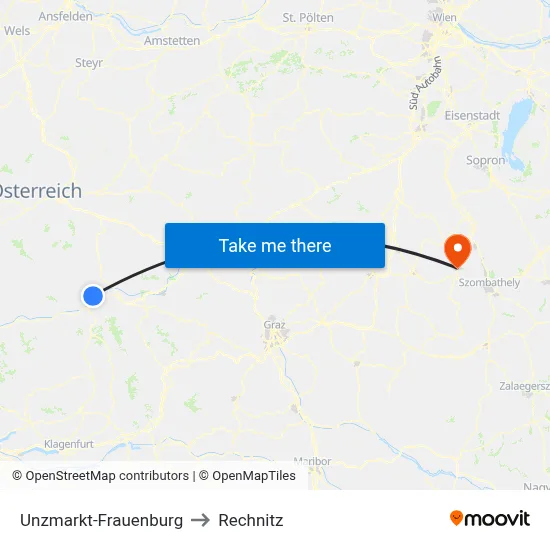 Unzmarkt-Frauenburg to Rechnitz map