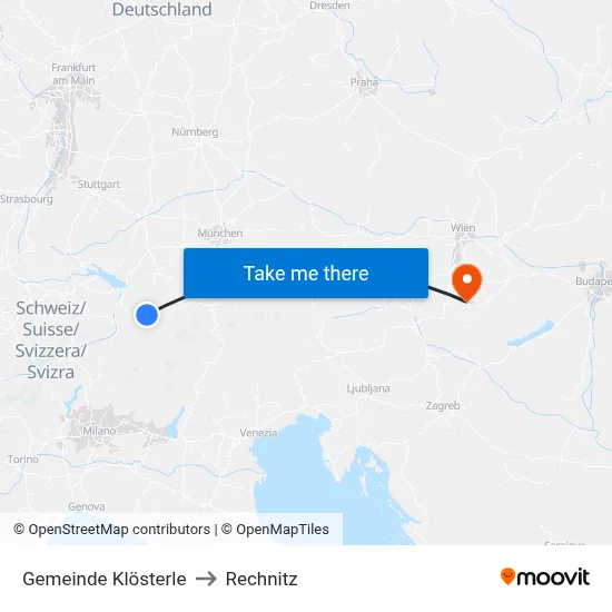 Gemeinde Klösterle to Rechnitz map