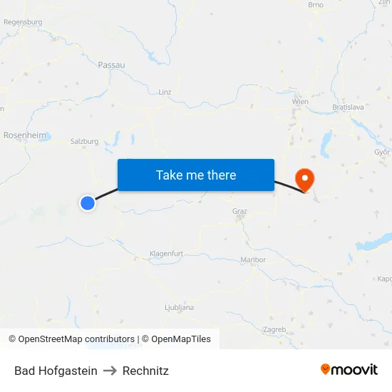 Bad Hofgastein to Rechnitz map