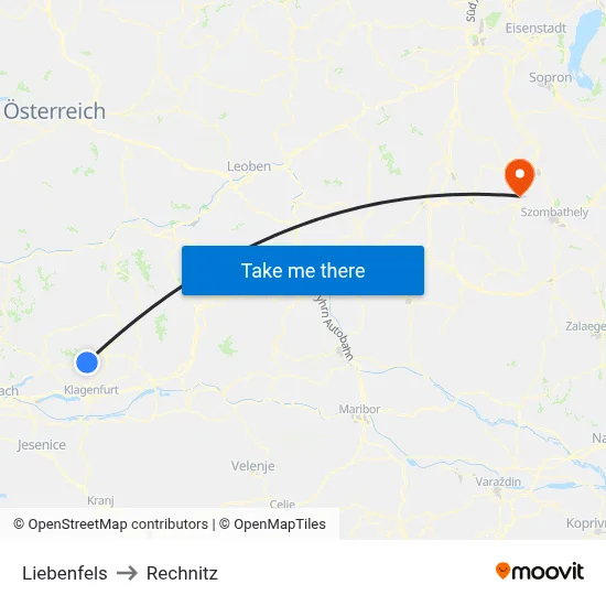 Liebenfels to Rechnitz map