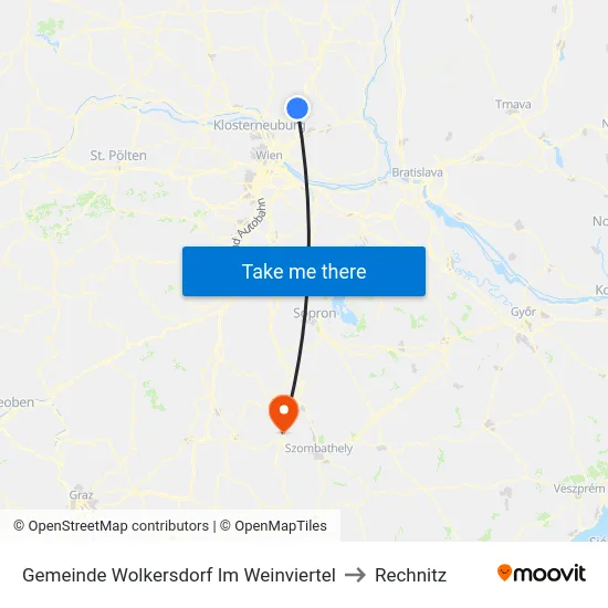 Gemeinde Wolkersdorf Im Weinviertel to Rechnitz map