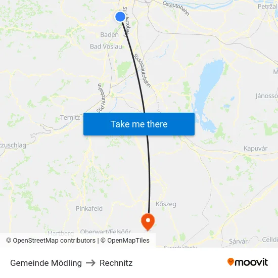 Gemeinde Mödling to Rechnitz map