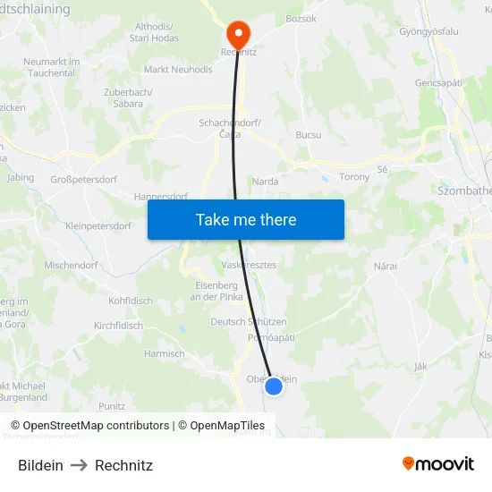 Bildein to Rechnitz map