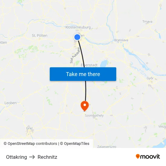 Ottakring to Rechnitz map