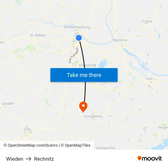 Wieden to Rechnitz map