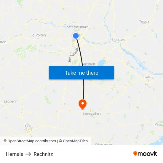 Hernals to Rechnitz map