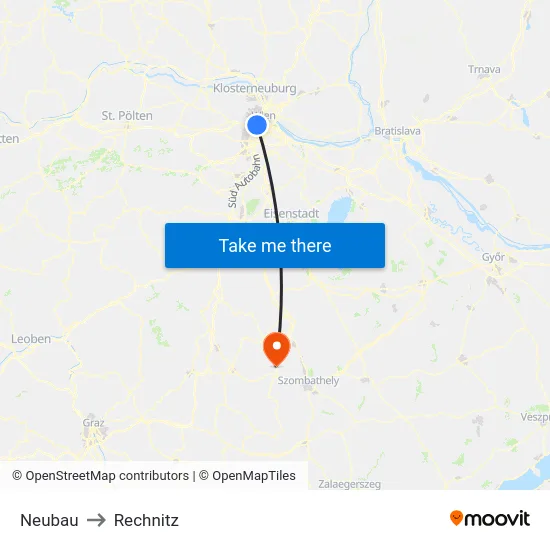 Neubau to Rechnitz map