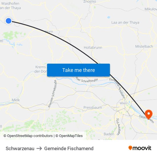 Schwarzenau to Gemeinde Fischamend map