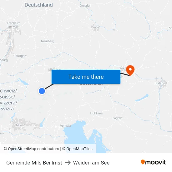 Gemeinde Mils Bei Imst to Weiden am See map