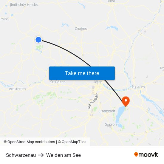 Schwarzenau to Weiden am See map