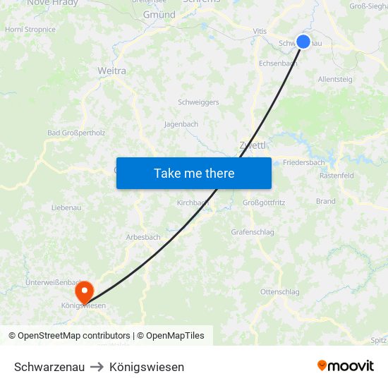 Schwarzenau to Königswiesen map