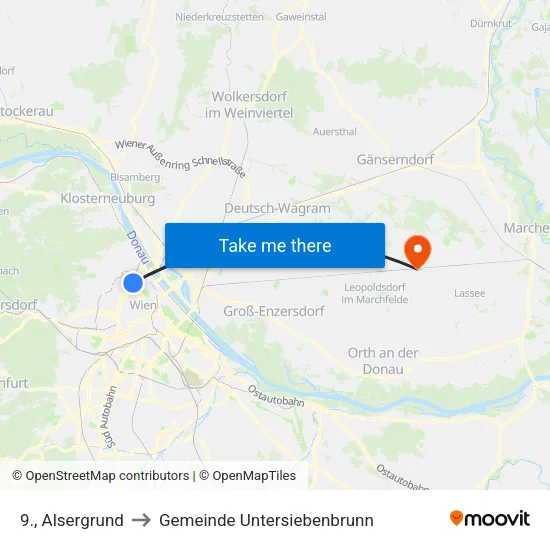 9., Alsergrund to Gemeinde Untersiebenbrunn map