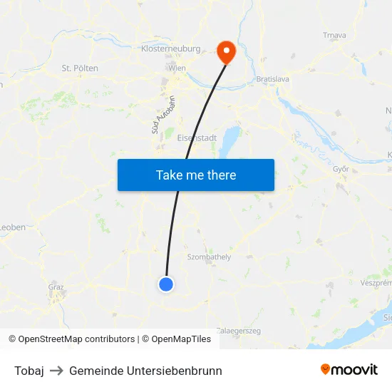 Tobaj to Gemeinde Untersiebenbrunn map