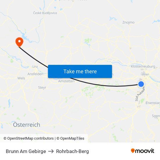 Brunn Am Gebirge to Rohrbach-Berg map