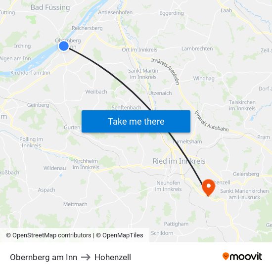 Obernberg am Inn to Hohenzell map