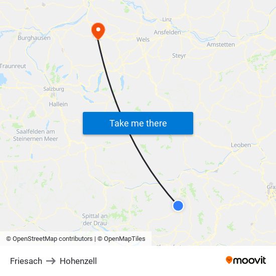 Friesach to Hohenzell map