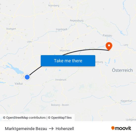 Marktgemeinde Bezau to Hohenzell map