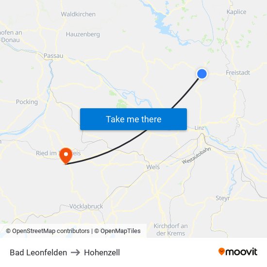 Bad Leonfelden to Hohenzell map