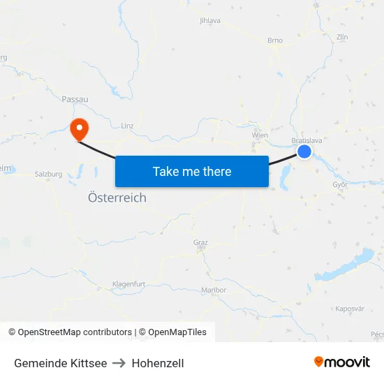 Gemeinde Kittsee to Hohenzell map