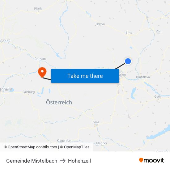 Gemeinde Mistelbach to Hohenzell map