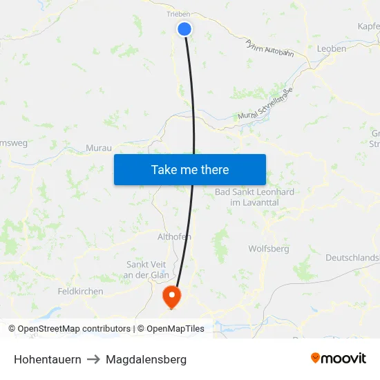Hohentauern to Magdalensberg map