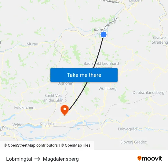Lobmingtal to Magdalensberg map