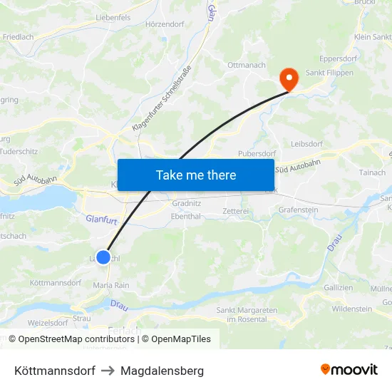 Köttmannsdorf to Magdalensberg map