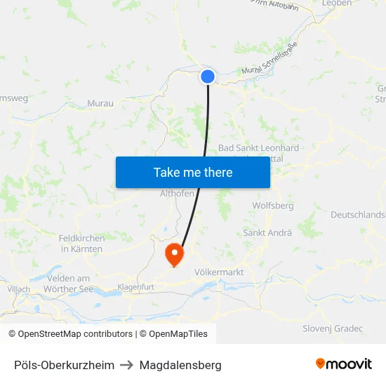 Pöls-Oberkurzheim to Magdalensberg map