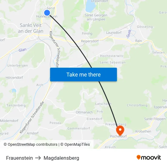 Frauenstein to Magdalensberg map