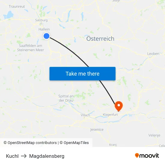 Kuchl to Magdalensberg map