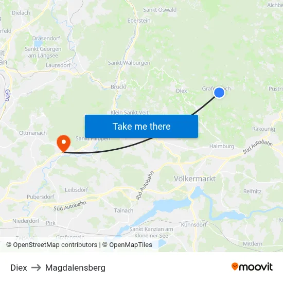 Diex to Magdalensberg map