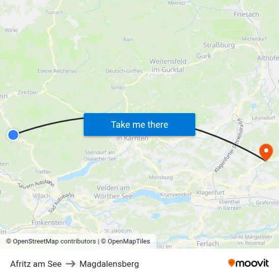 Afritz am See to Magdalensberg map