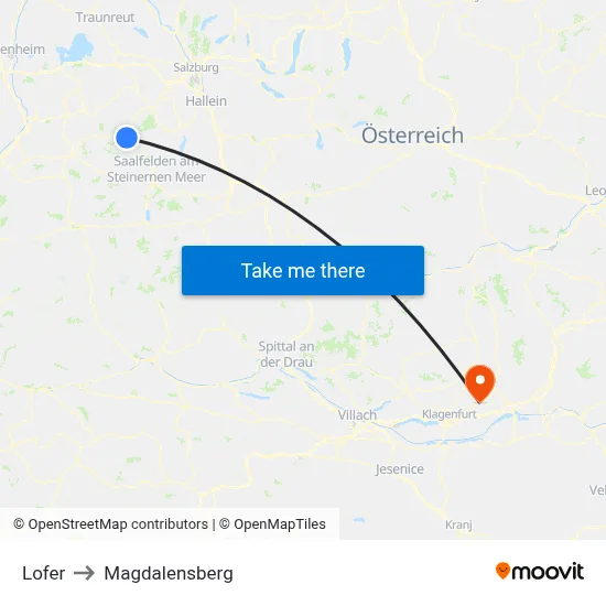 Lofer to Magdalensberg map
