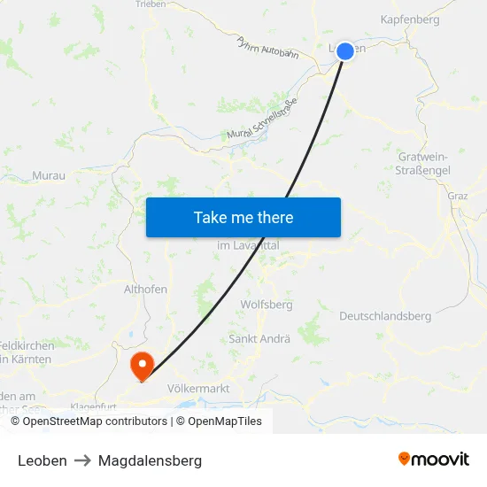 Leoben to Magdalensberg map