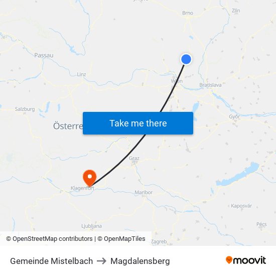 Gemeinde Mistelbach to Magdalensberg map