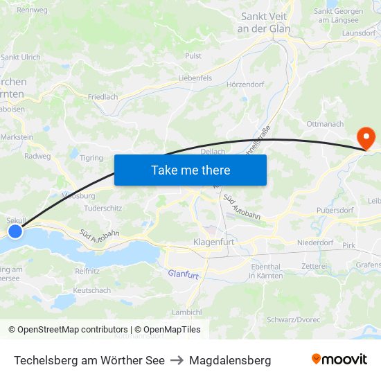 Techelsberg am Wörther See to Magdalensberg map