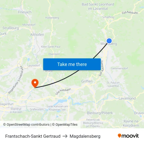 Frantschach-Sankt Gertraud to Magdalensberg map