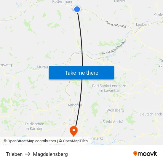 Trieben to Magdalensberg map