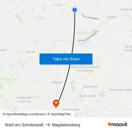 Wald am Schoberpaß to Magdalensberg map