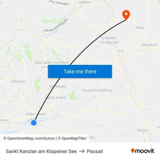 Sankt Kanzian am Klopeiner See to Passail map