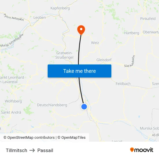 Tillmitsch to Passail map