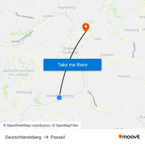Deutschlandsberg to Passail map